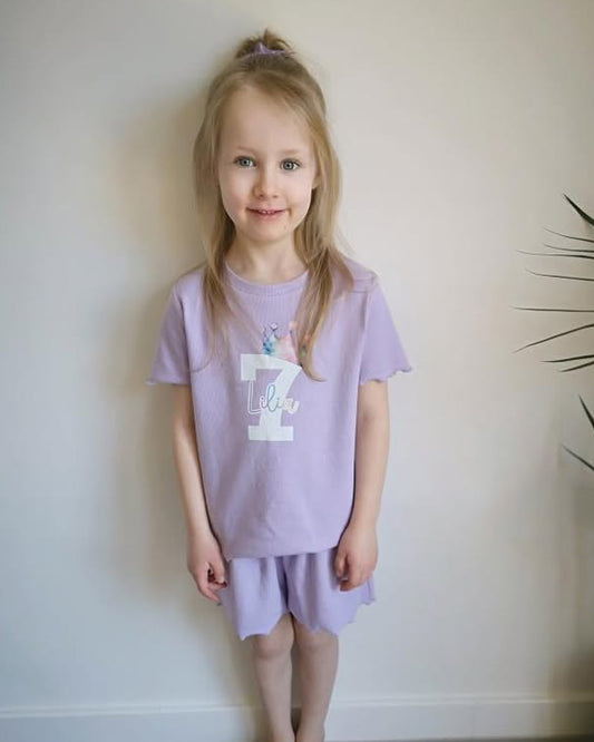 Princess Rainbow Crown Birthday Personalised Girls Rib Short Set