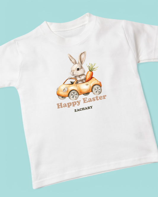 Bunny Car Personalised Easter Cotton T-Shirt