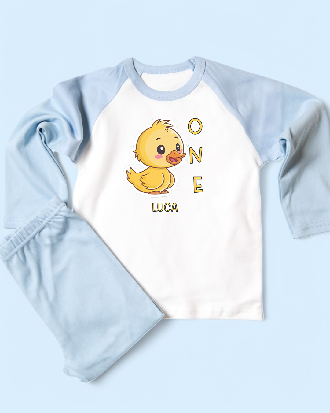 Duck Birthday Age Personalised Blue Pyjamas