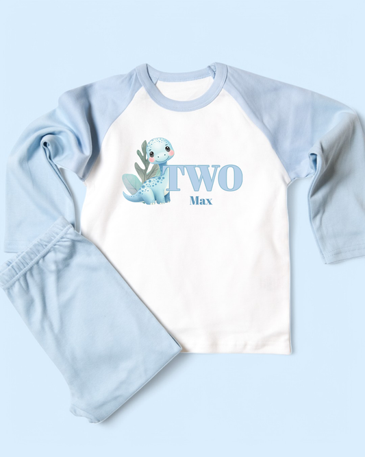 Blue Dino Age Birthday Blue Pyjamas