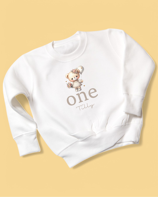 Cutesy Bear Age Pastel Birthday Sweatshirt