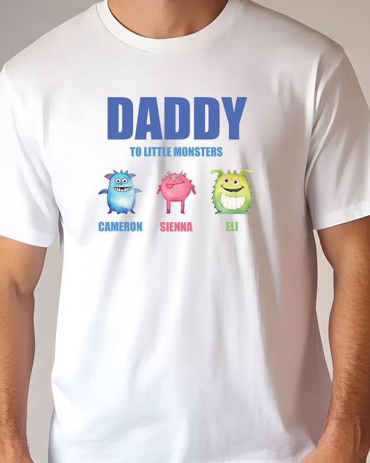 Daddy To Little Monsters Personalised Father's Day Adults Printed T-Shirt