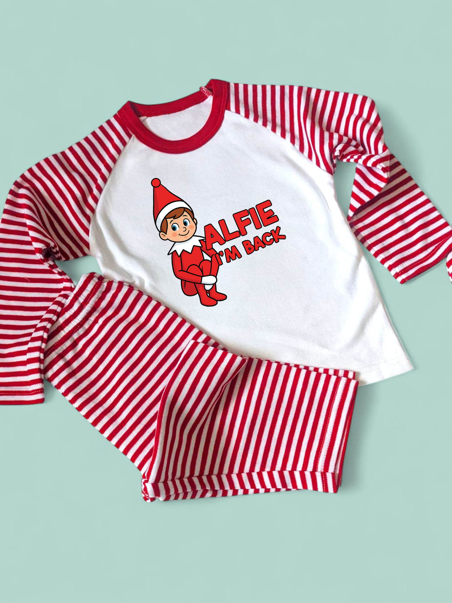 Elf on The Shelf Arrival Personalised Christmas Red Stripe PJs