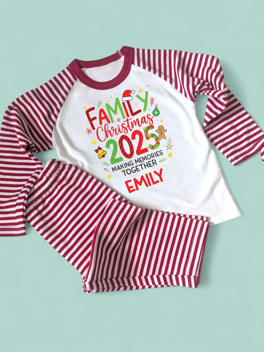 Family Christmas 2025 Personalised Christmas Family Matching Red Stripe PJs