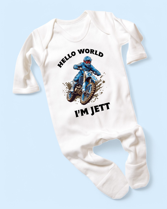 Hello World Motocross Personalised Rompersuit Sleepsuit