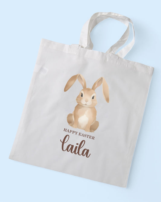 Happy Easter Beige Bunny Personalised Easter Basket Tote Bag
