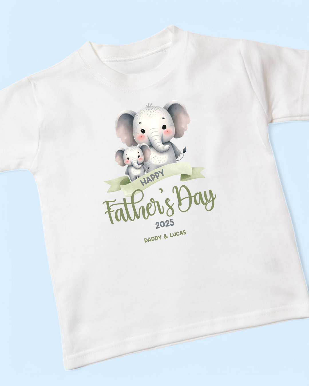 Happy Father's Day Elephants Green Personalised Cotton T-Shirt