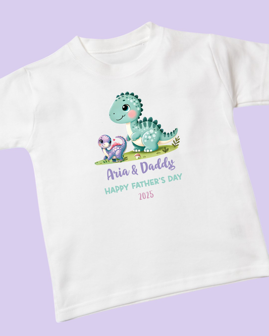 Happy Father's Day Girly Dino Personalised Cotton T-Shirt