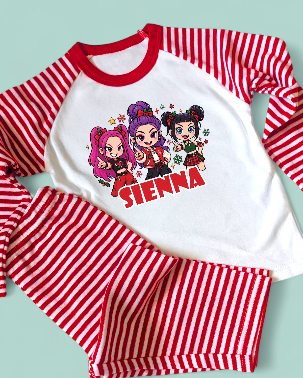 Kpop Demon Hunters Personalised Christmas Red Stripe PJs