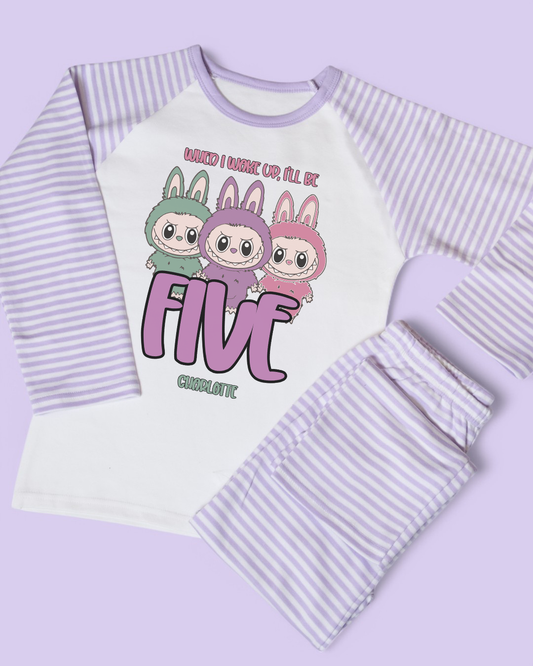 When I Wake Labubu Birthday Age Personalised Purple Stripe Pyjamas