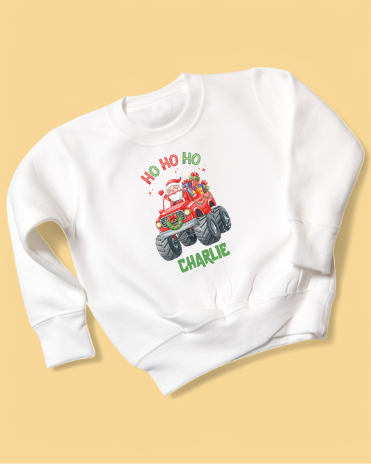 Monster Truck Christmas Personalised Kids Christmas Jumper