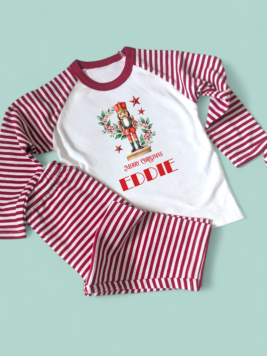 Nutcracker Personalised Christmas Family Matching Red Stripe PJs