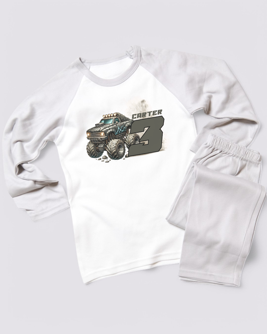 Monster Truck Age Birthday Frozen Grey Pyjamas