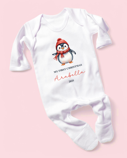 My First Christmas Penguin Personalised Christmas Rompersuit