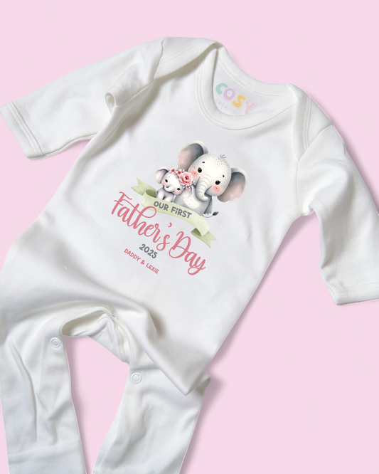 Our First Father's Day Elephants Personalised Rompersuit