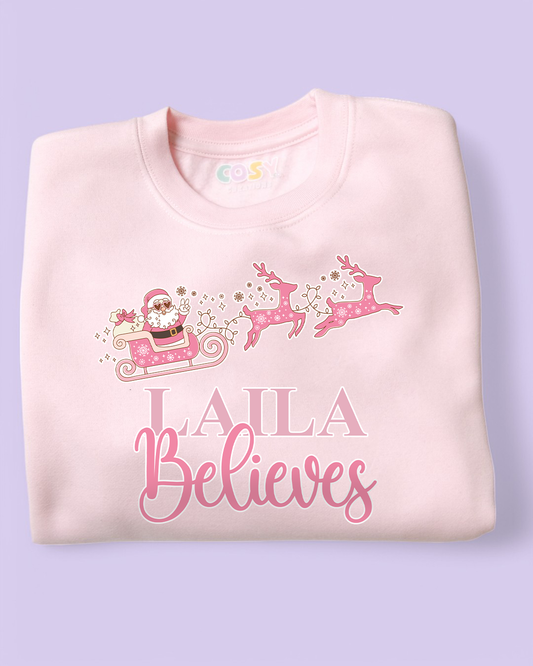 Sleigh Believes Personalised Christmas Jumper Kids Pastel Sweatshirt