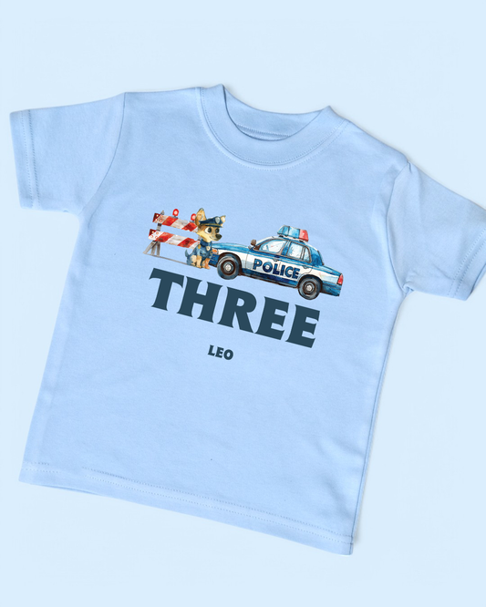 Police Car Name Age Birthday Personalised Cotton T-Shirt