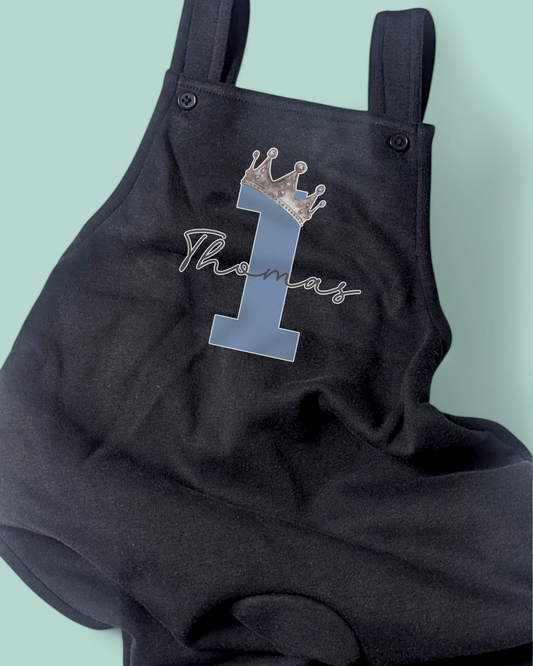 Prince Crown Birthday Age Personalised Overalls
