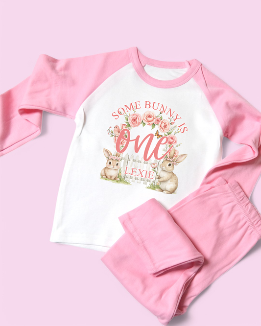 Some Bunny Is One Birthday Personalised Pink Pyjamas
