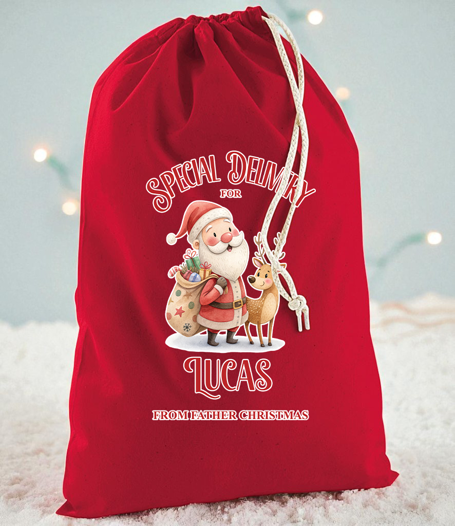 Special Delivery Santa Reindeer Christmas Sack