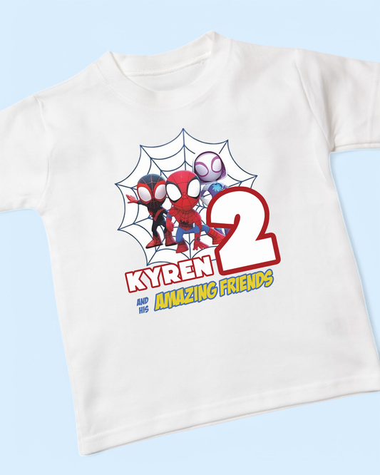 Spidey & Friends Birthday Personalised Cotton T-Shirt