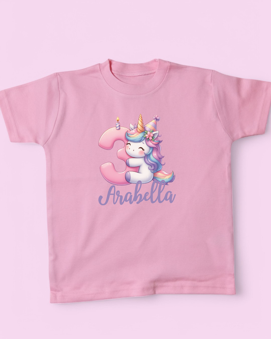 Unicorn Birthday Age Personalised Cotton T-Shirt