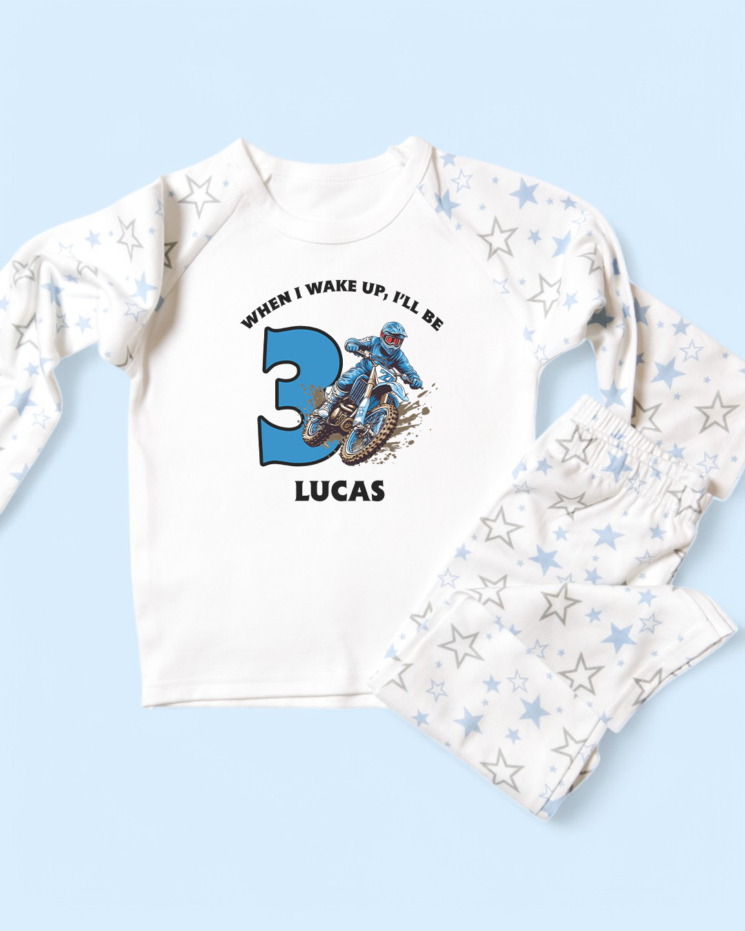 When I Wake Blue Motocross Age Birthday Blue Pyjamas