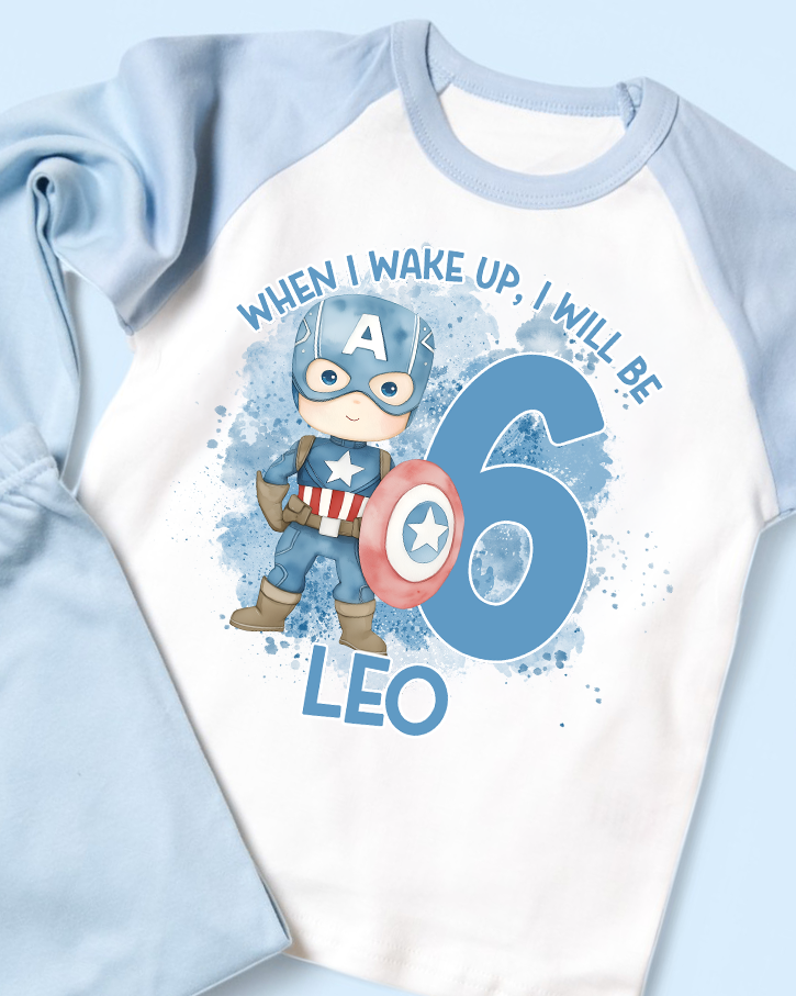 When I Wake Up Captain America Birthday Personalised PJS