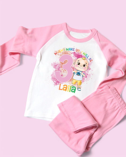When I Wake Up Pink Cocomelon Birthday Personalised Pink Pyjamas