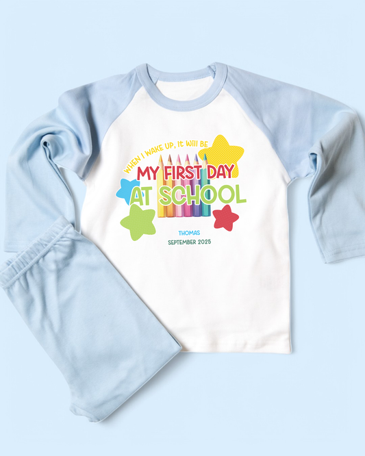 When I Wake Up First Day of School Personalised Plain PJS