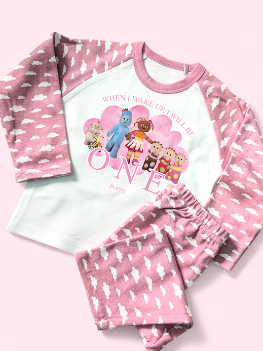 When I Wake Up In The Night Garden Pink Birthday Personalised Pink Pyjamas