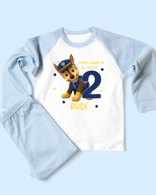 When I Wake Up Paw Patrol Chase Birthday Blue Pyjamas