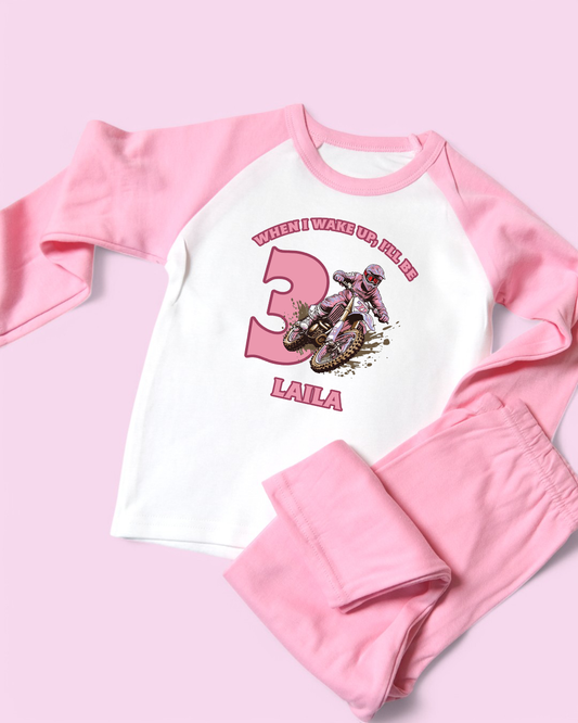 When I Wake Up Pink Motocross Personalised Plain Pink PJS