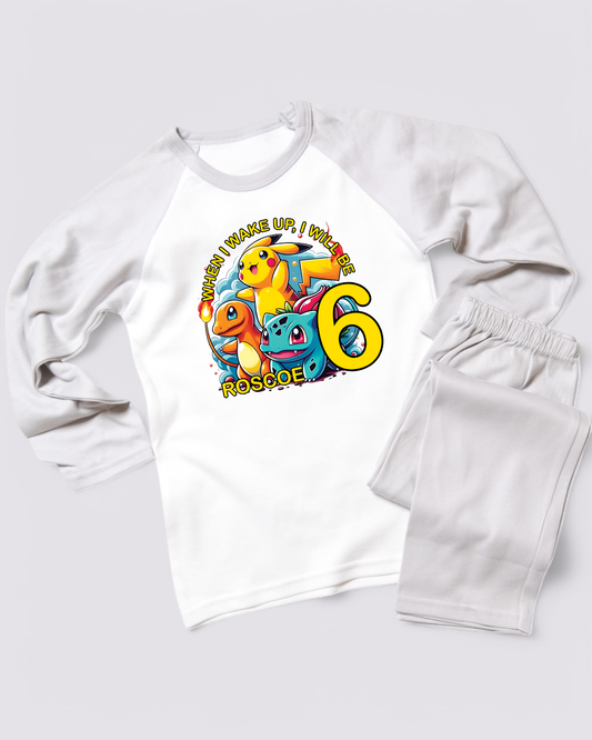 When I Wake Up Pokemon Printed Personalised Plain PJS