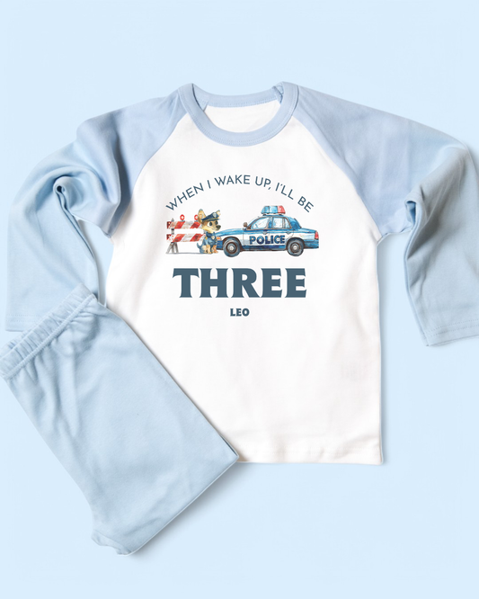 When I Wake Police Car Dog Age Birthday Blue Pyjamas