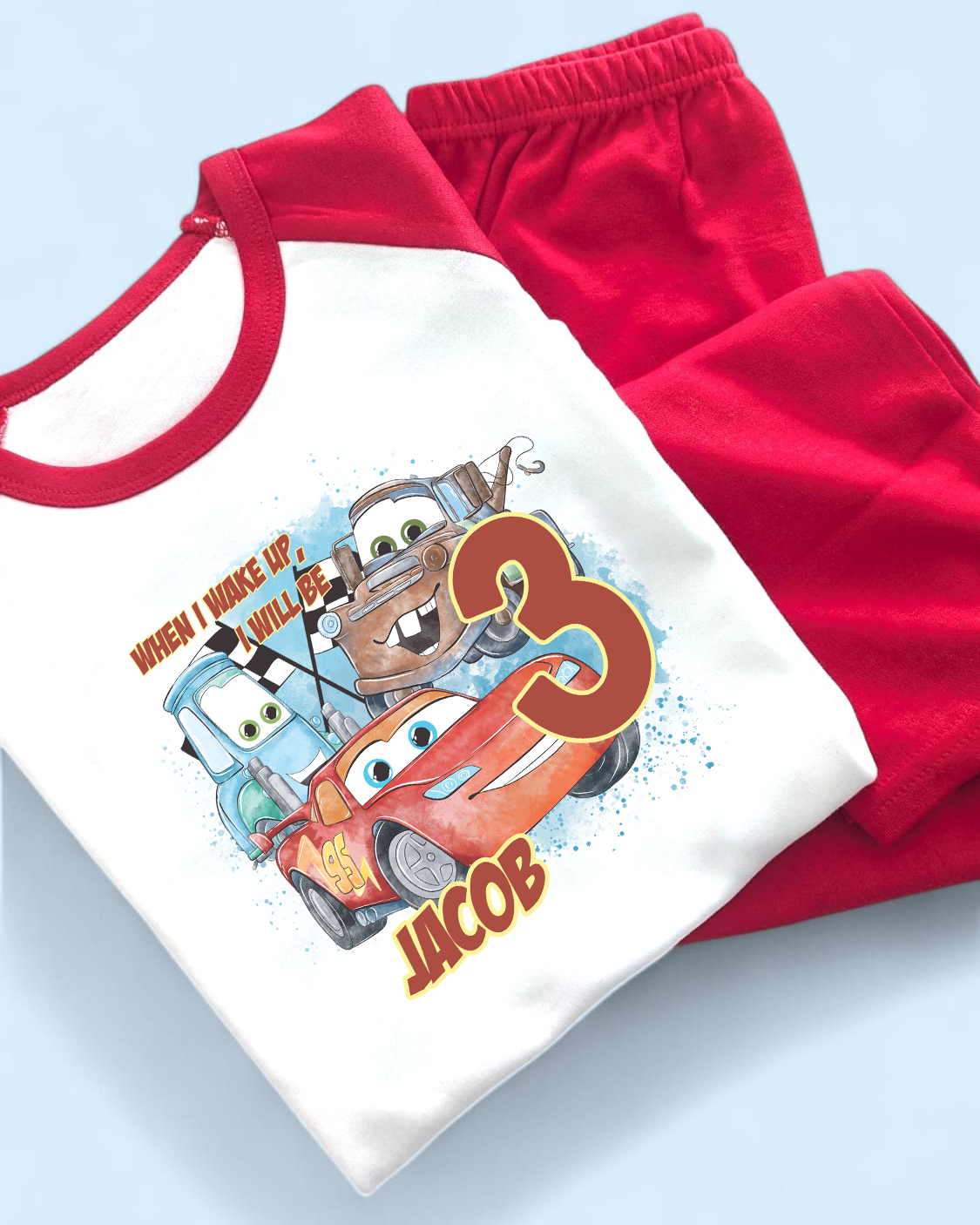 When I Wake Up Cars Printed Personalised Plain PJS