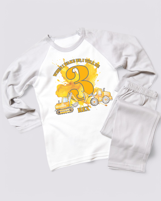 When I Wake Up Construction Digger Printed Personalised Plain PJS