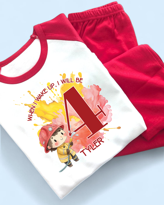 When I Wake Up Fireman Printed Personalised Plain PJS