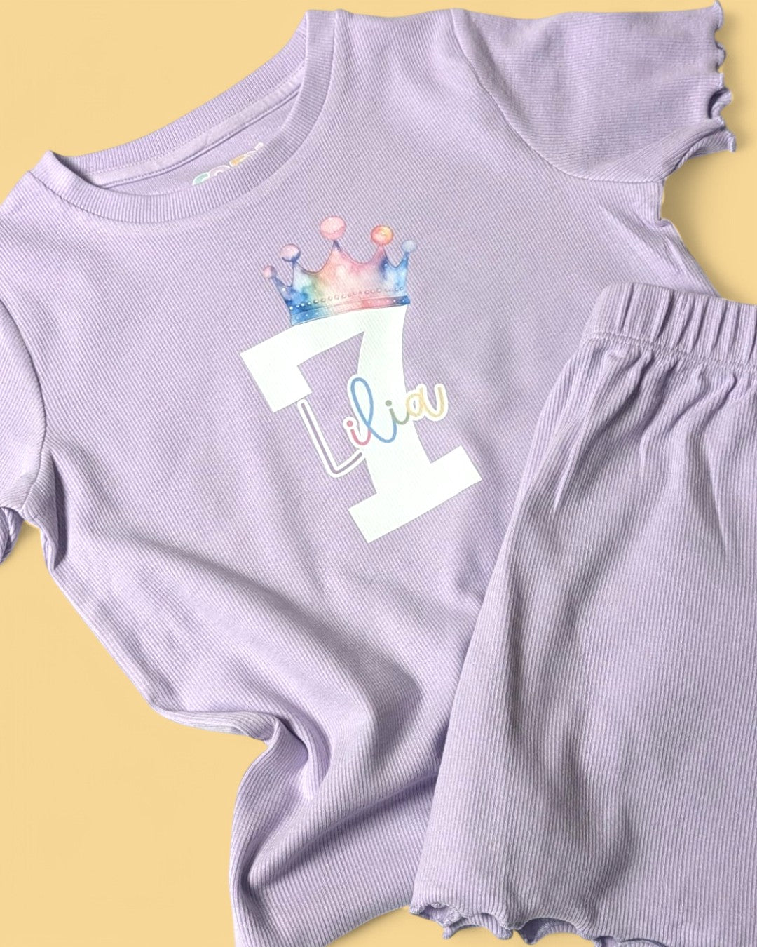 Princess Rainbow Crown Birthday Personalised Girls Rib Short Set