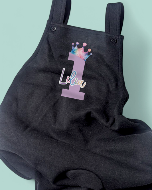 Princess Crown Birthday Age Personalised Overalls