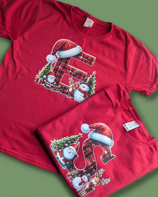 Christmas Santa Initial Personalised Kids Christmas T-Shirt