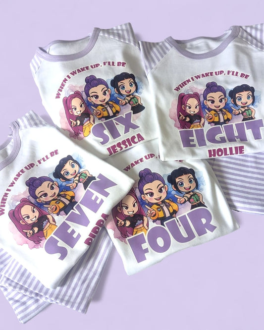 When I Wake Up Kpop Demon Hunters Birthday Age Personalised Purple Stripe Pyjamas
