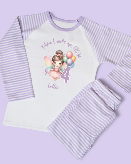 When I Wake Up Fairy Personalised Purple Stripe Pyjamas