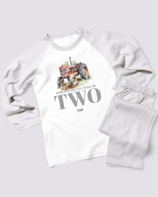 When I Wake Tractor Birthday Frozen Grey Pyjamas