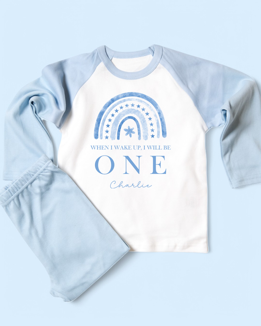 When I Wake Up Blue Rainbow Birthday Blue Pyjamas