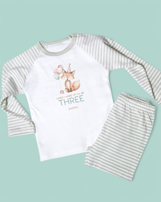 When I Wake Fox Personalised Sage Stripe Pyjamas