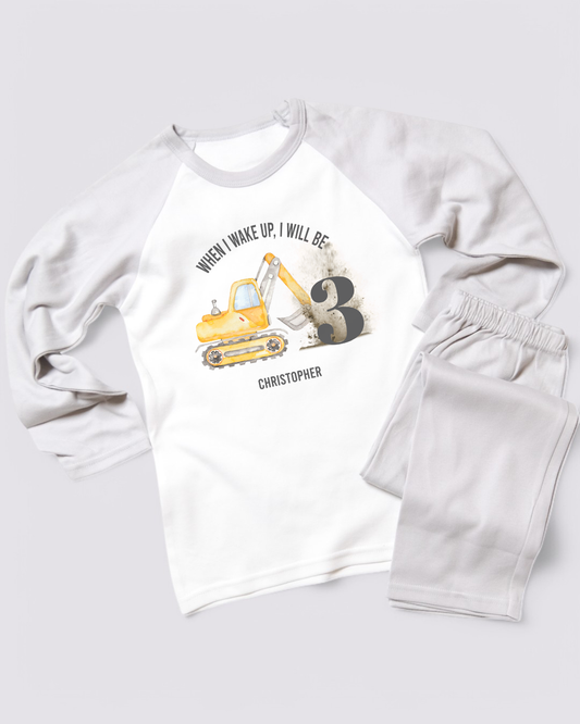 When I Wake Construction Birthday Frozen Grey Pyjamas