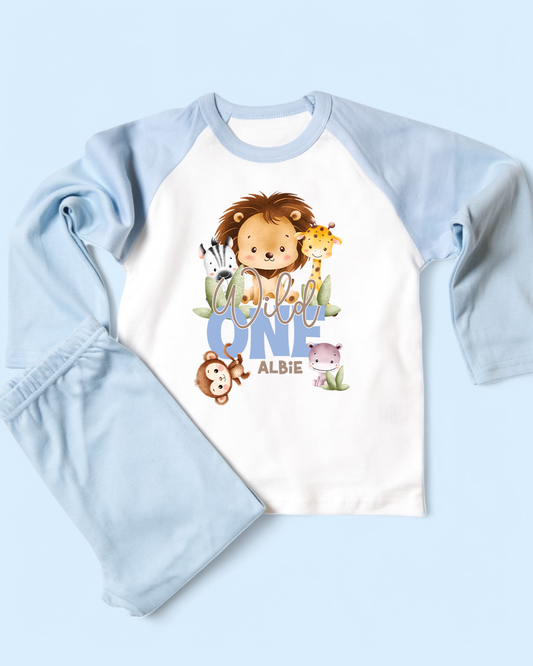 Wild One Safari Age Birthday Blue Pyjamas