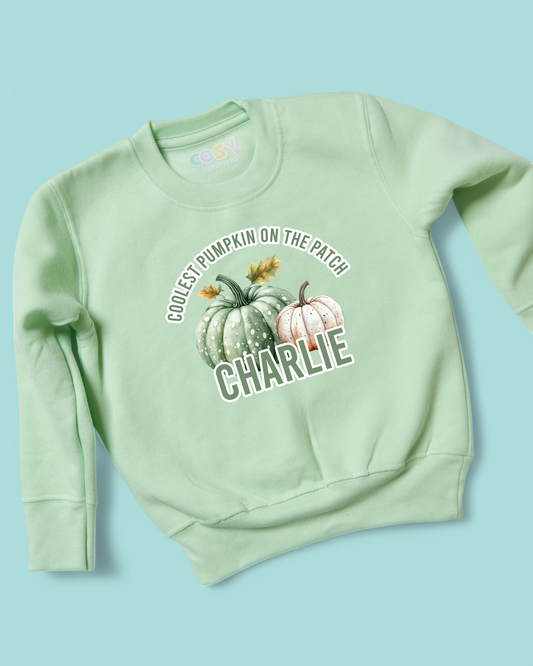 Coolest Pumpkin on the Patch Personalised Autumn Jumper Kids Pastel Sweatshirt