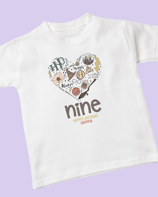Happee Birthdae Wizard Birthday Personalised Cotton Older Kids T-Shirt